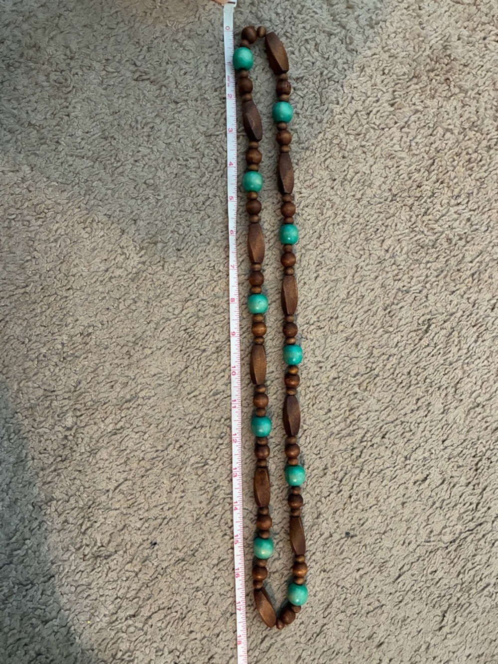 Beautiful Long Turquoise and Brown Wooden Beaded Necklace - Picture 5 of 5